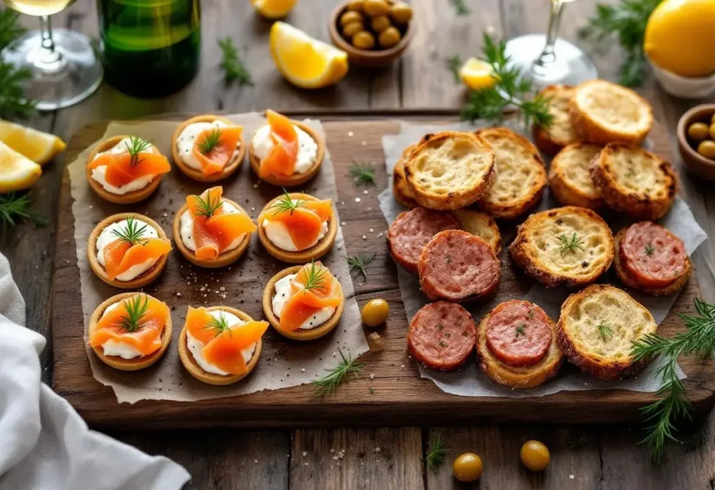 Canapés apéritifs sans cuisson : au saumon fumé et saucisson à l’ail prêts en 10 min