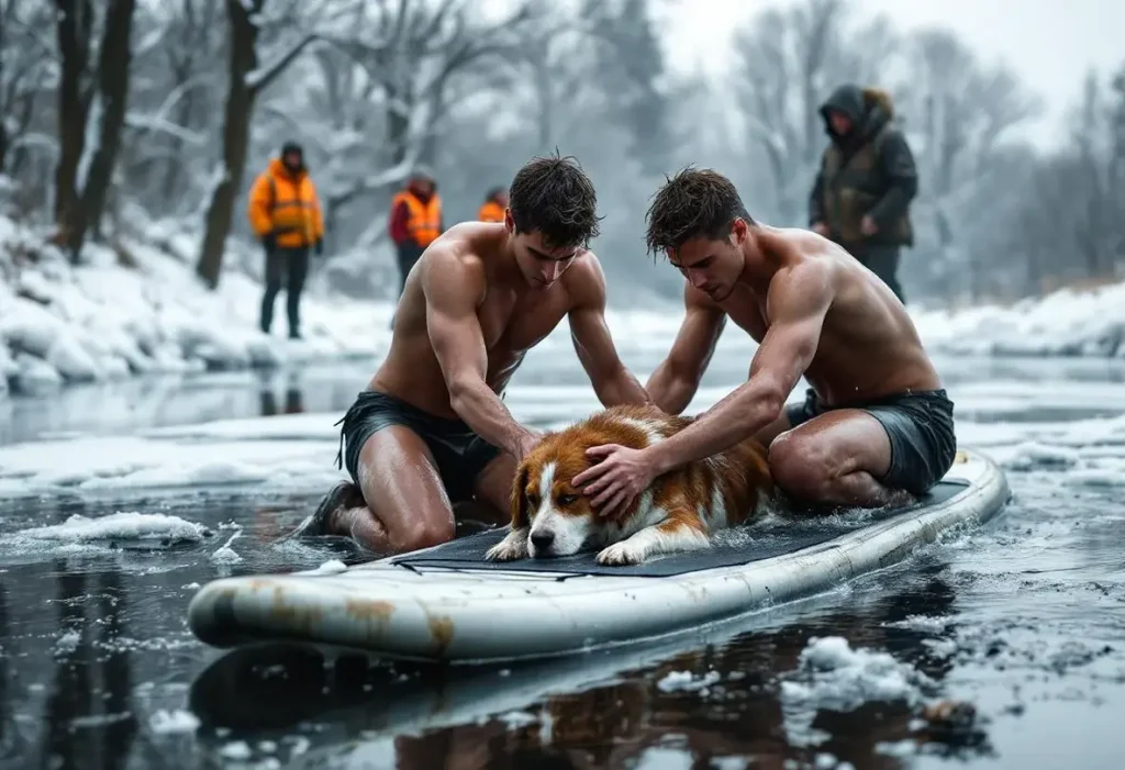 Tombée dans un étang gelé, une chienne de chasse sauvée in extremis par un étudiant pendant une partie